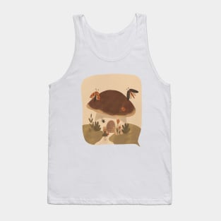 Girl on a mushroom hunt illustration in warm colors Tank Top